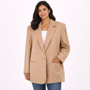 Vtg Savannah Tan Wool Single-Breasted Boyfriend Blazer Classic Work Retro Travel